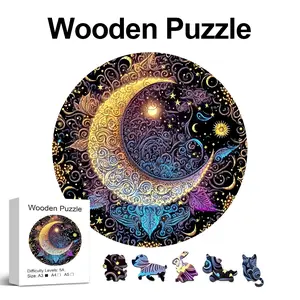 Colorful Moon Constellation Wooden Jigsaw Puzzle, Unique Irregular Animal Shape, Perfect Gift for Lovers & Friends, DIY Game, Home Decor
