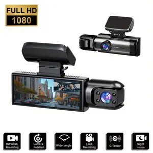 1080P Dual Dash Cam | 3.16 Inch IPS Screen, IR Night Vision, Loop Recording, Wide Angle Lens, Adhesive Mount, Push Button Control, 64G TF Card, FathersDayGifts front and rear camera