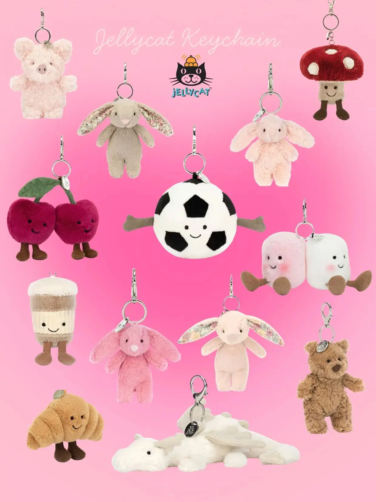 Jellycat Bag Charm Plush Keychain – Cute Animal Keychain, Kawaii Purse Accessory, Aesthetic Gift, Gift for her