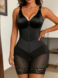 1 Count Women's Waist Double High Compression Bodysuit, Underwear, Fajas, Elasticty V-Shaped Waist Cinching and Butt Lifting Body Shaper, Colombian Shapewear, Comfortable Breathable Jumpsuit with Adjust Thin Shoulder Straps, Daily & Office Wear