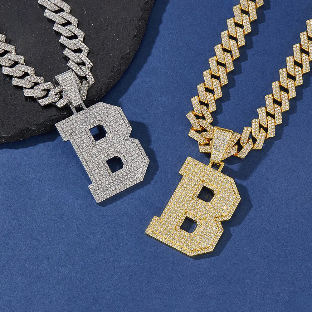 Cuban Link Chain Letter Pendant Necklace for Men - Elegant Block 'B' Design, Durable Fashionable Jewelry Accessories, Necklaces for Women for Casual/Formal Occasions, Thick Chain Statement Piece, Chains