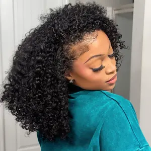 10s Install Wig [WEAR·GO HALF WIG] Half Wig Human Hair 180 Density Kinky Curly Half Wig 3 In 1 Seamless Flip Over Glueless Wigs Human Hair with Drawstring Beginner Friendly Curly Wig Headband Wig for Women Daily Wear 20 Inch