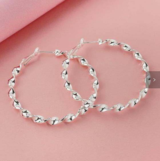 925 Silver Plated Twisted Hoop Earrings, 5mm Width | Hypoallergenic Large Hoop Earrings for Women, Dainty Twisted Silver Earrings, Everyday Wear Jewelry Gift. Nickel & Lead Free, Long-Lasting, Tarnish-Resistant with Luxury Look & Feel