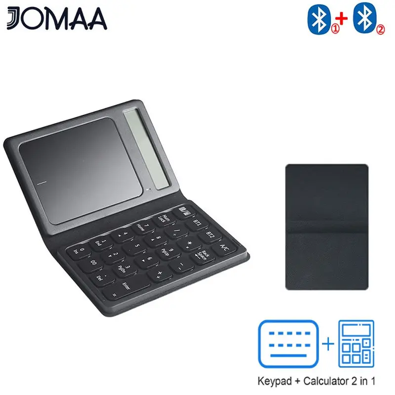 JOMAA PU Leather Folding Dual-Bluetooth Numeric Keyboard  2 in 1 Calculator Number Keypad with Touchpad Portable Wireless Rechargeable Numberic Keypad for Window/PC/Iphone Lightweight Dual Connectivity