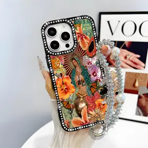 Virgin Mary Pattern Bling Glitter Phone Case with Sparkle Rhinestone Diamond,Airbag Anti-Fall Crystal Cover for iPhone 16 15 14 13 12 Pro Max Plus Y2K
