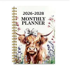 Elegant Highland Cow Design Notebook, Weekly & Monthly Layout, Spiral Bound, Office School Home Gift Planner, Durable Paper Organizer