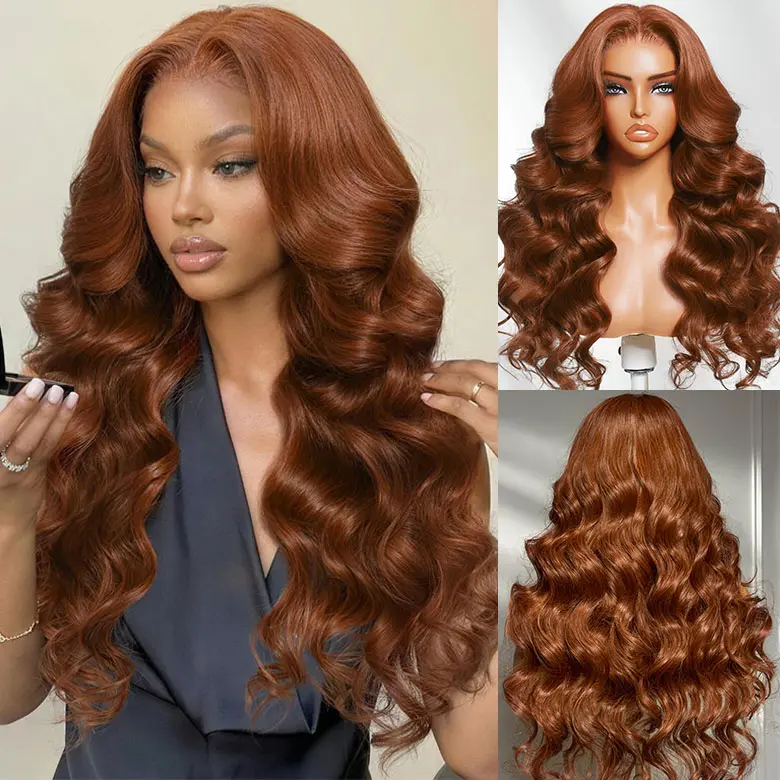 UNice 7x5 Cowboy Lace Female Wig, 100% Human Hair Copper Body Wave Wig with Invisible Drawstring & Glueless Bye Bye Slip Design, Glueless Wigs, Human Wigs Glueless