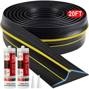 Universal Garage Door Threshold Seal Strip 20FT Kit, Bottom Waterproof Rubber Weather Stripping Replacement(Yellow, 2 Adhesive)