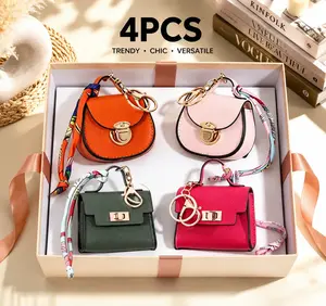4PCS Bare Apricot Mini Kelly-Mini Saddle Bag Charm Set, Fashion Keychain Accessory, Delicate Handbag Embellishment, Ideal Mother's Day Gift Item