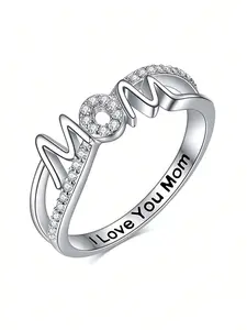 1 PC Charm Cubic Zirconia Mom Ring Geometric Design Ring Unique Synthetic Zircon Rings For Women For Mother's Day Gift Anniversary Party Jewelry