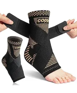 Copper Infusion Latex-Free Compression Sleeves - Adjustable Ankle Wrap, Supportive Heel Brace for Pain Relief, Anti-Injury Gear for Achilles Tendonitis, Sprained Ankle, Hockey Goalie Kinesiology Tape