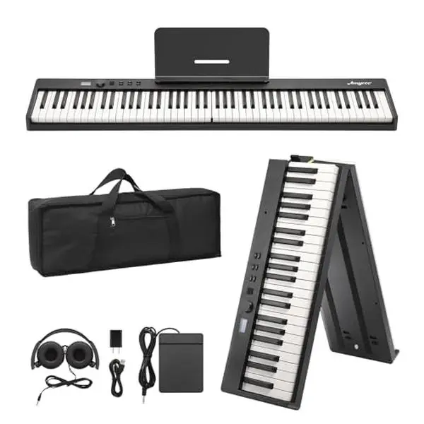 GARVEE 88-Key Full-Size Semi-Weighted Folding Keyboard Piano – Portable Digital Piano with Headphones, Sustain Pedal, Power Adapter & Travel Case for Beginners and Adults