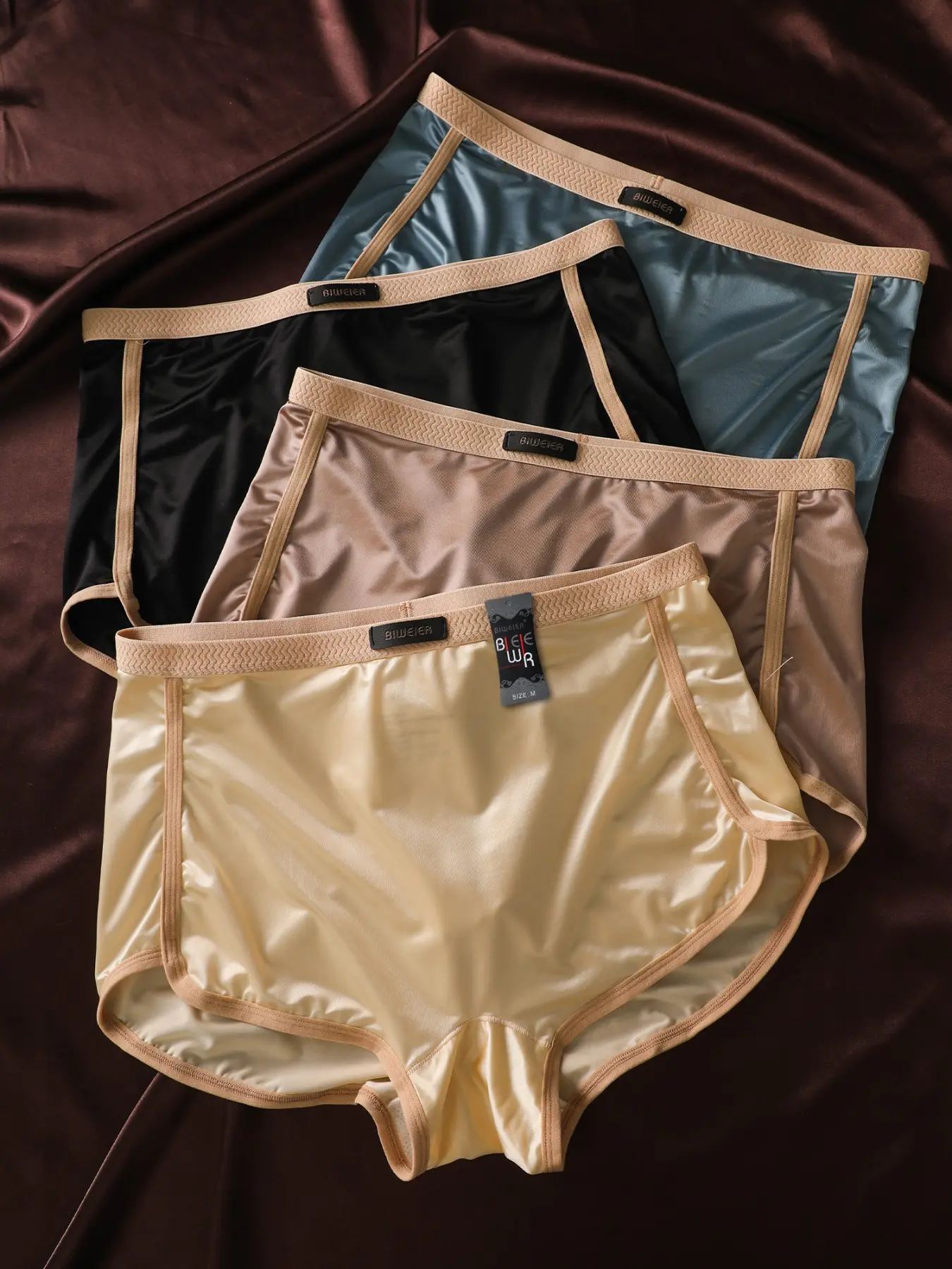 4 Pcs Biweier Women's Satin Boyshorts, High Waist Slim Fit, Plaid Pattern, Soft & Comfortable, Elastic Waistband, Casual All-Season Underwear