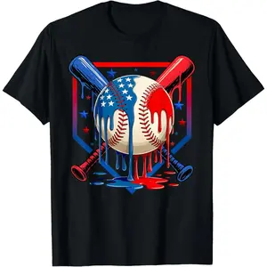 Patriotic Baseball Drip Ice Cream United States Flag Youth Boys Cotton TShirt