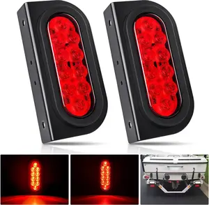 Nilight 6-Inch Oval LED Trailer Tail Lights (2PCS) - Flush Mount Grommets, Plug-In Connectors, Mounting Brackets, Red Waterproof Stop Brake Turn Accessories for Trucks, RVs, Led Lights Car, Car Lighting Accessories