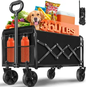 360LBS Load-Bearing Foldable Camping Wagon，Side Pockets, Multi-Functional Hand Cart for Outdoor & Home Use, Grocery & Cargo Trolley Trollies