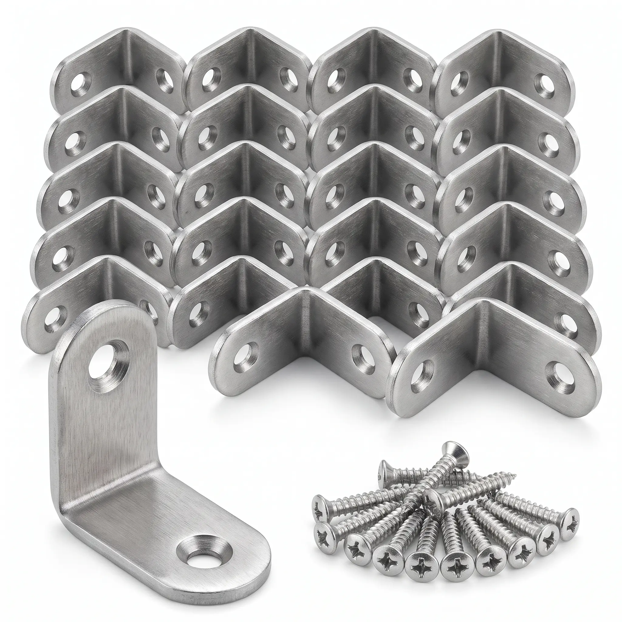40-Pack Sturdy Stainless Steel L Brackets - Small Right Angle Metal Mounting Corner Braces, Includes Screws for Shelves, Cabinets, Metal Brackets, Mounting Brackets