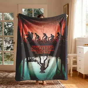 Stranger Things Dual World Cycling Theme Flannel Blanket, Large Size, Soft Lightweight Warm, Perfect for Bed Sofa Office Camping Travel, Multifunctional Blanket