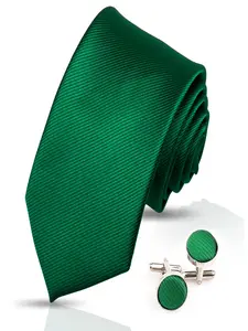 Men's Solid Color Casual Elegant Tie and Cufflinks Set, Business Wedding Accessories, Stylish Necktie and Shirt Cuff Links Combo, Perfect for Formal Occasions