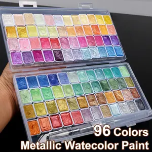 96 Watercolor Painting Set, Shimmer Metallic Watercolor Paints Set, Glitter Watercolor Paint, Art Supplies for Painting, Travel Watercolor Set, Amateur Hobbyists