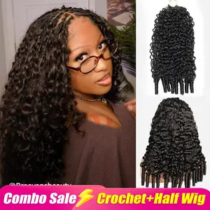 【Combo】ISEE HAIR Half Wig with Crochet Hair Bundles –Burmese Curly & Kinky Curly & Water Wave & Deep Wave & Kinky Straight & Loose Curly InvisiFit Strap Wear & Go Glueless Human Hair Wig for Beginners Vacation Hair #Summervibes#ISEECrochetNewArrivals