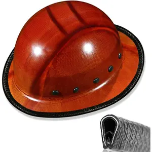 Hard Hat Brim Guard, Impact-Resistant Edge Protector with Steel Core, Clip-On Full Brim Hard Hat Accessory for Carbon Fiber/Fiberglass Construction Helmets, 36.6in Anti-Skid Strip, Black Work Safety Vest & Gloves（Helmet not included）