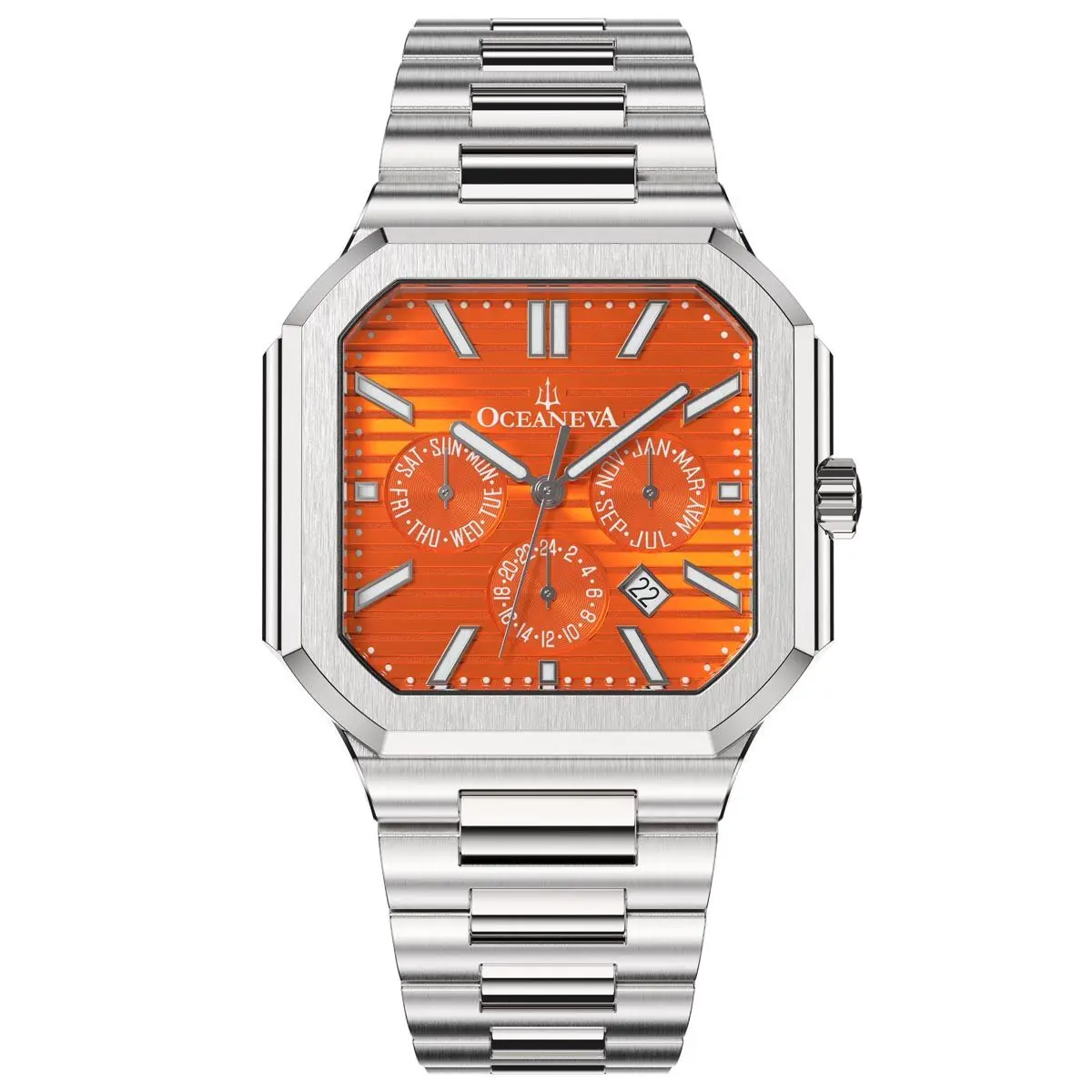 Oceaneva Tenuis Thin Japan Automatic Miyota 26 Jewel Calendar Watch - Orange Dial