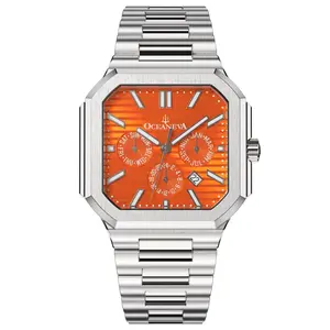 Oceaneva Tenuis Thin Japan Automatic Miyota 26 Jewel Calendar Watch - Orange Dial