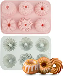 2 count Mini Bundt Cake Pans for Baking, 6-Cavity Fluted Tube Bundt Cake Pan Non-Stick,  Molds for Baking, Bundt Cake Pan for Cupcakes, Donuts, Cornbread, Brownies, Jellies