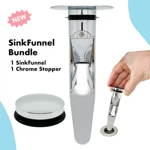 SinkFunnel Bundle: Sink Drain Strainer for Hair Clog Prevention, Chrome Finish, 1.1"-1.8" Bathroom Sink Drains and 1 Chrome Stopper