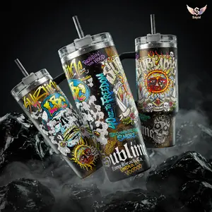 Sublime Band 40 oz To Freedom Vacuum Insulated Tumbler with Handle & Straw Robbin' the Hood Graffiti Skull Sun Art Keeps Drinks Hot/Cold 12H+, 18/8 Stainless Steel Travel Mug for Ska Punk Fans Reggae Rock Lovers Long Beach CA Music Merch Gift