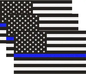 Reflective Thin Blue Line US Flag Decal Packs - 5x3" Vinyl Stickers (3-Pack) for Enhanced Visibility and Honoring Police Law Enforcement