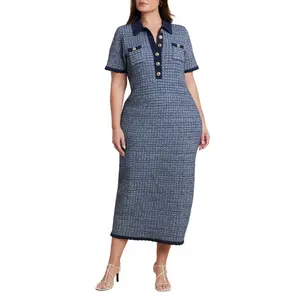 ELOQUII Women's Plus Size Stitch Detail Sweater Dress