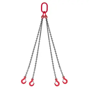summervibes G80 Alloy Steel Carbon Steel Chain Sling, 1/4 in x 5 ft 4-Leg Lifting Chain with Grab Hooks & Security Latch, 6600LBS Capacity Adjustable Lifting Ring Engine Hoist for Cargo Security, Towing