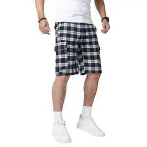 JUNBAOSS Plaid Men's Cargo Shorts - Soft Elastic Cotton, Relaxed Fit, Multi-Pocket, Breathable, Black and White Checked, Summer Outdoor Chinos Shorts, Plaid Men's Shorts,summerwins