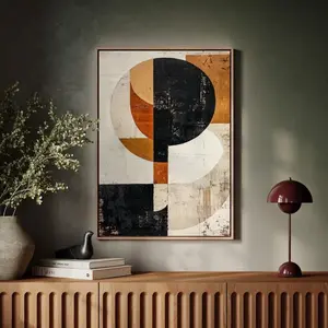 [Sale Off Up To 50%] [No Frame] Modern Geometric Abstract Poster - Bold Black, White Earthy Tones - Minimalist Contemporary Wall Art for Home & Office Decor