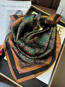 1pc Women's Faux Silk Paisley Print 70cm Square Scarf, Classic Paisley Pattern Bandana, Fashion Accessory & Professional Neckerchief, Suitable For Daily Wear