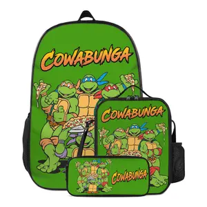 Ninja Turtles Backpacks 3PCS Set Large Capacity Multifunction Backpack Lunch Bag Zipper Pouch Set Travel Daypacks Pizza