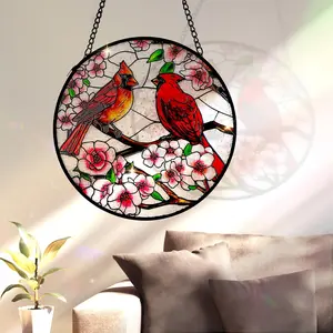 Remiawy Cardinal Stained Glass Suncatcher – 3.5" to 12" Window Hanging with Metal Chain & Hooks – Elegant Glass Panel Decor for Indoor Windows & Walls – Idea Gift for Bird Lovers, Kid, Sister, Women, Mother’s Day & Christmas