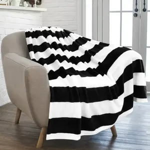 PAVILIA Striped Throw Blanket for Sofa Couch, Soft Flannel Fleece Stripe Black and White Decorative Throw, Warm Cozy Lightweight Microfiber