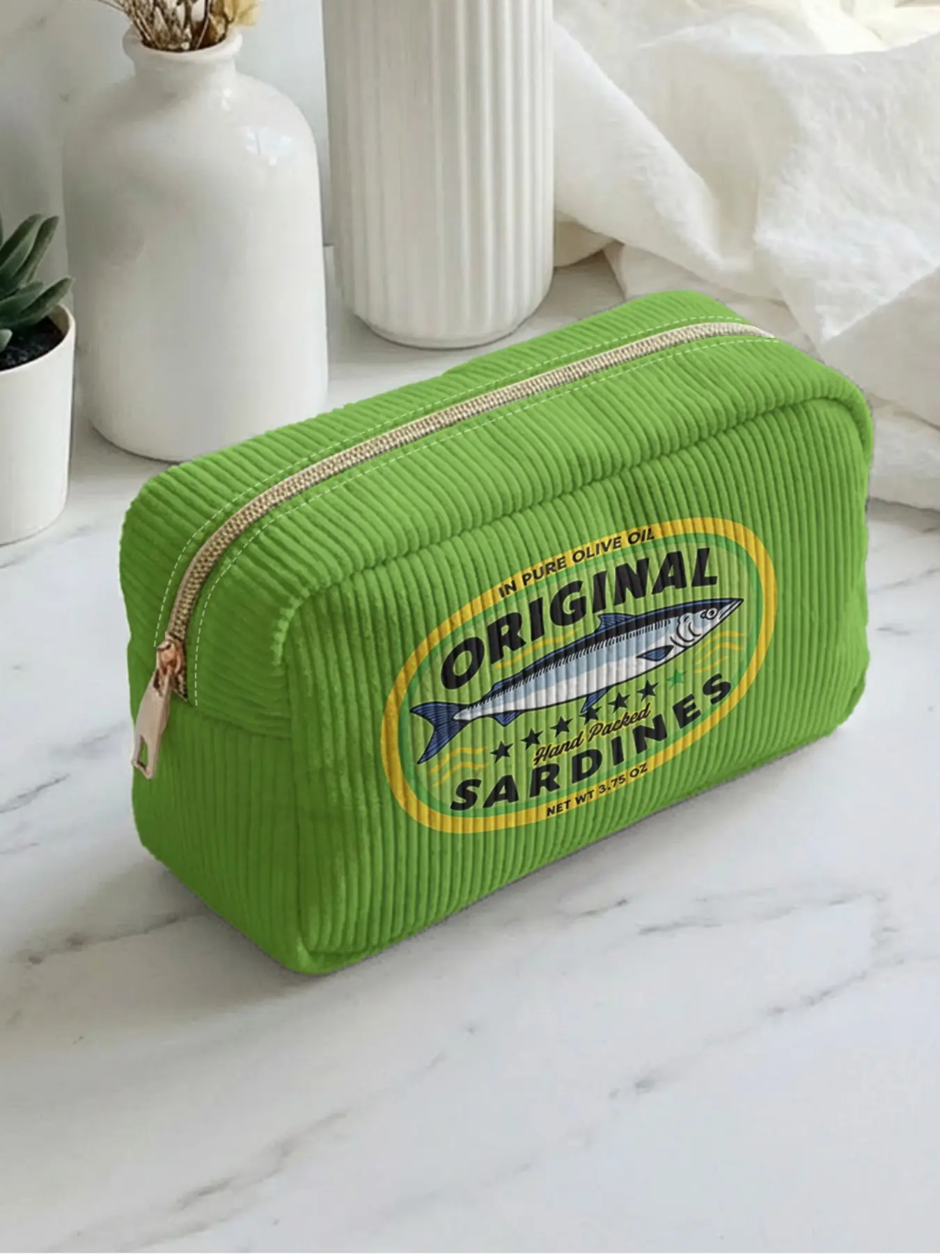 1 piece of sardine pattern 2D printed makeup bag, large capacity design | All-season versatility/situational versatility | Can hold daily skincare products and various cosmetics | Perfect for life and travel | Makeup Pouch Travel Essentials