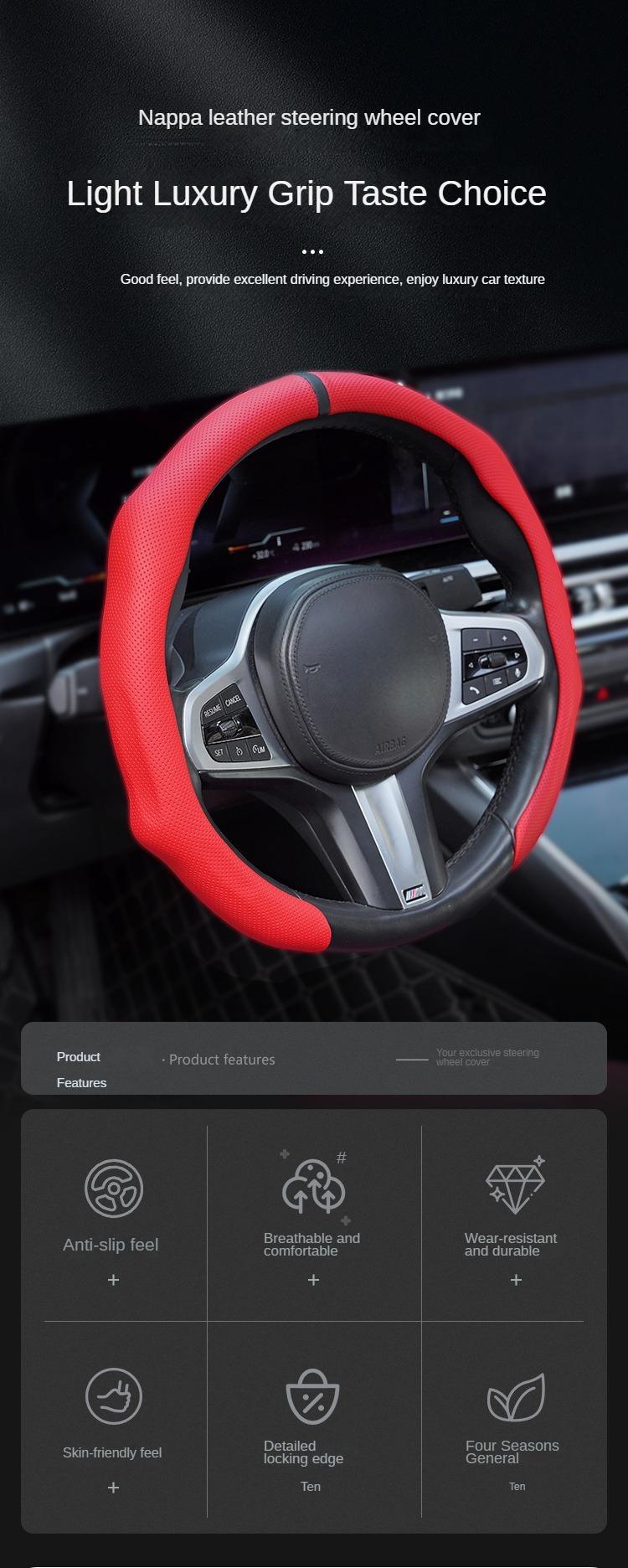 Napa Leather SteeringSplice Wheel Cover Bring back the alignment mark. Stitching Quick Turn Non-Slip Breathable Ultra Thin Universal Fit for All Seasons Car Interior Kit Automotive Steeringwheelcover