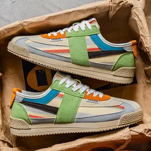 Men's Retro Leather and Mesh Sneakers, Lightweight Athletic Footwear for Casual Walking and Daily Travel