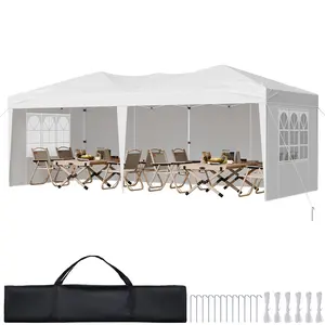 VEVOR Pop Up Canopy, 10 x 20 FT Instant Canopy Portable Gazebo with 3 Sidewalls & 2 Ventilated Windows, Height Adjustable Pop-Up Outdoor Shelter Tent for Events, Patio, Backyard, Party, Parking