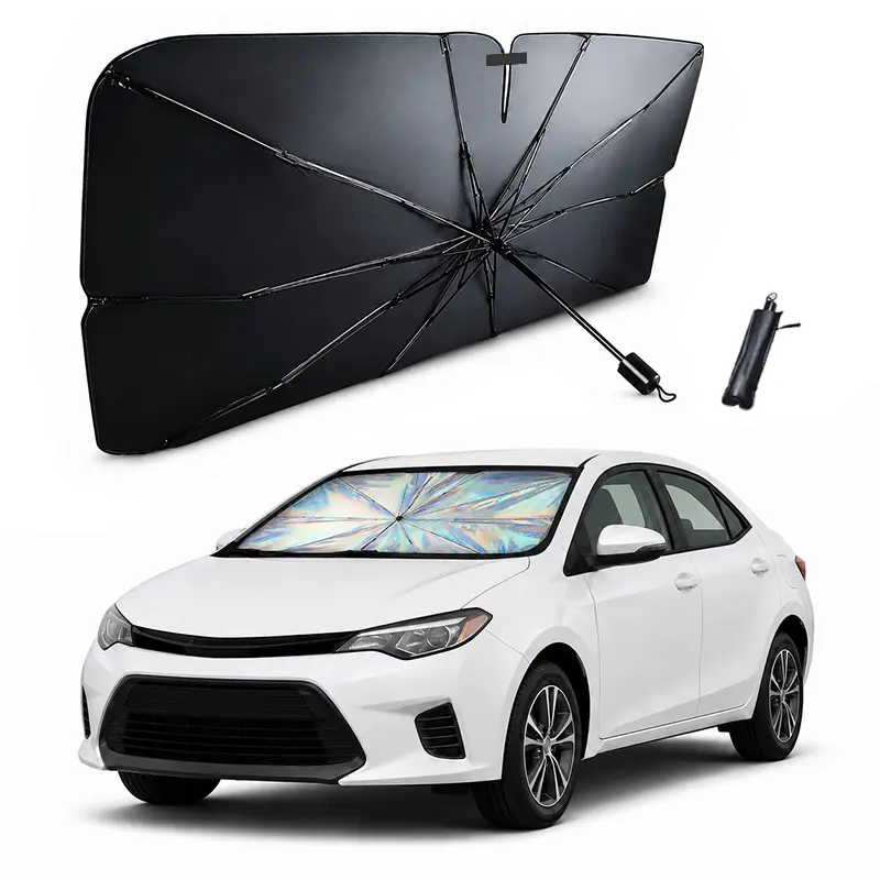 Universal Foldable Car Window Umbrella Sunshade - Polyester Auto Accessory, Car Shade Front Windshield Heat Shield, 1-Click Install & Store, UV Protection for SUVs/Trucks, Summer Daily Commute Essential