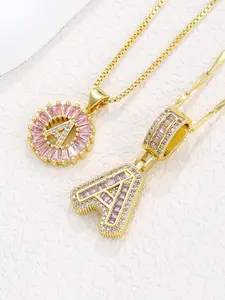 2 Pcs Initial Pendant Necklace Set, Initial Design, 14k Adjustable Chain, 17-19 Inches, Women's Valentine's Day Jewelry Gift