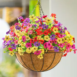 Der Rose Artificial Hanging Flower Basket, UV-Resistant Artificial Outdoor Flowers, Fake Hanging Plants for Garden, Front Porch Decor (Multi-Color)