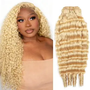 Burmese Curly Bundles Human Hair Water Wave 613 Honey Blonde 20 Inches 3C4A Quick Weave Extensions for Women 100% Unprocessed Virgin Hair Extra Thickness Easy Application