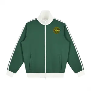 Men's Contrast Side Stripe Fleece Track Jacket, Long Sleeve Menswear Apparel Tops with Soft Fabric