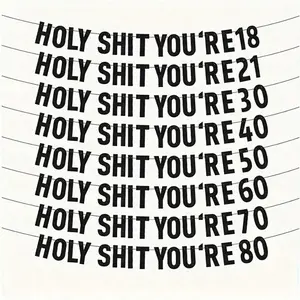 1 Set Black Glitter "Holy You're 18/21/30/40/50/60/70/80" Banner, Glitter Backdrop, Shimmer Wall Backdrop, 18/21/30/35/40/45/50/55/60/65/70/75/80/85/90 Years Old Happy Birthday Party Decorations